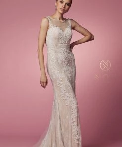 Fitted Long Lace Applique Sleeveless Dress By Nox Anabel E1006