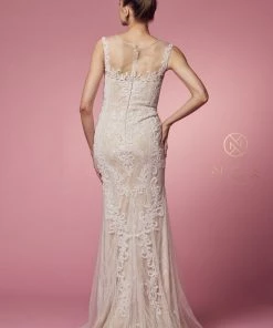 Fitted Long Lace Applique Sleeveless Dress By Nox Anabel E1006