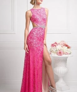 Prom Fitted Long Lace Dress By Cinderella Divine CP807