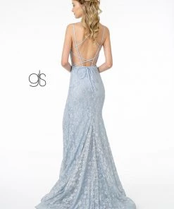 Prom Fitted Long Metallic Floral Lace Dress By Elizabeth K GL2898