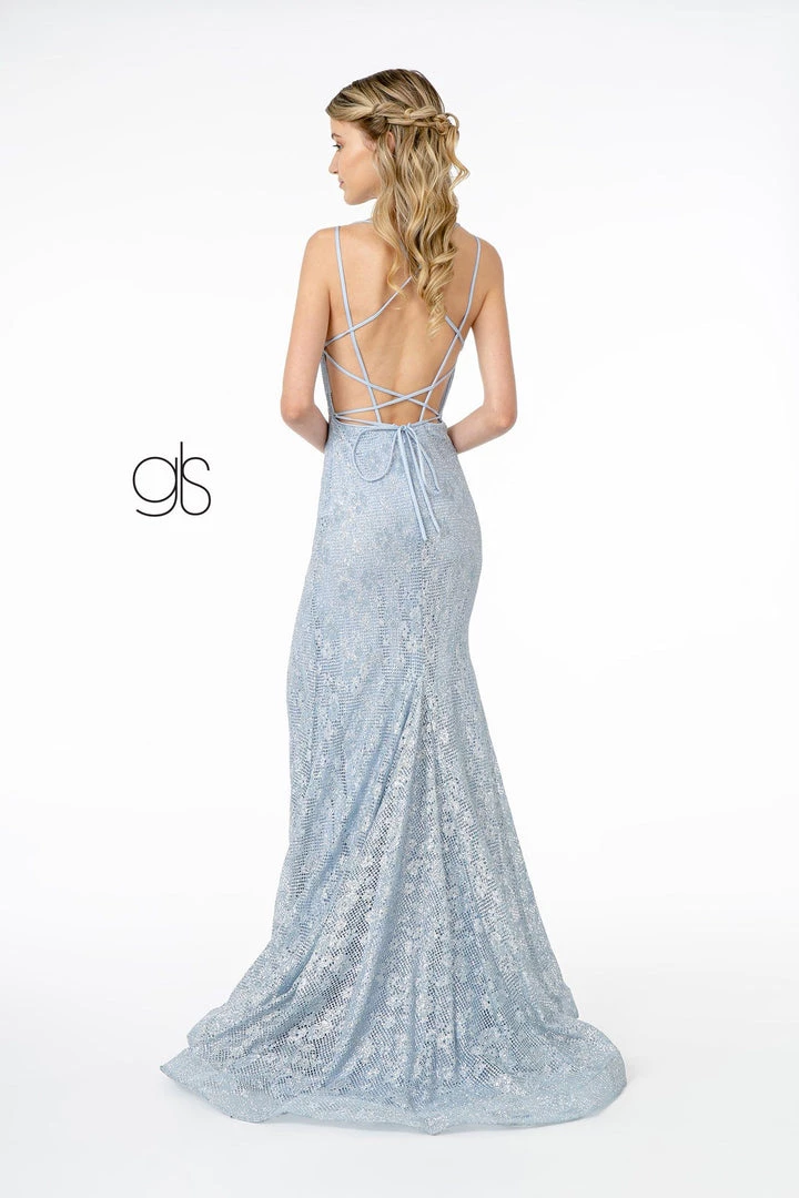 Prom Fitted Long Metallic Floral Lace Dress By Elizabeth K GL2898 4 Prom Fitted Long Metallic Floral Lace Dress By Elizabeth K GL2898