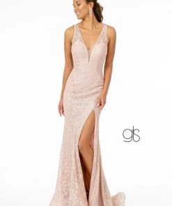 Prom Fitted Long Metallic Floral Lace Dress By Elizabeth K GL2898 13 Prom Fitted Long Metallic Floral Lace Dress By Elizabeth K GL2898