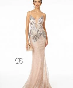 Fitted Long Metallic Glitter Ombre Dress By Elizabeth K GL2929
