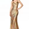 Fitted Long Metallic V-Neck Dress By Cinderella Divine CR847