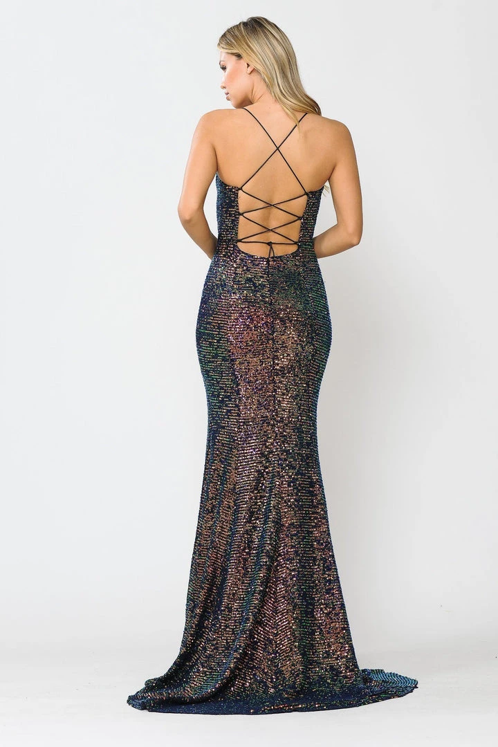 Fitted Long Multi Color Sequin V-Neck Dress By Poly USA 8650 Prom 4 Fitted Long Multi Color Sequin V-Neck Dress By Poly USA 8650 Prom