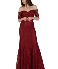 Fitted Long Off Shoulder Lace Dress By Poly USA 8030 Prom