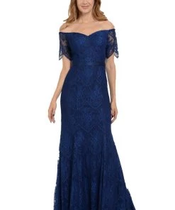 Fitted Long Off Shoulder Lace Dress By Poly USA 8030 Prom