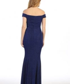 Prom Fitted Long Off Shoulder Metallic Glitter Dress By Celavie 6481