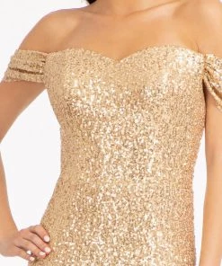 Fitted Long Off Shoulder Sequin Dress By Elizabeth K GL3064 Prom