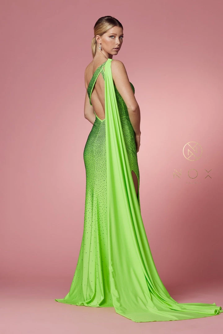 Fitted Long One Shoulder Dress By Nox Anabel E1039 6 Fitted Long One Shoulder Dress By Nox Anabel E1039