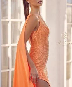Fitted Long One Shoulder Dress By Nox Anabel E1039 26 Fitted Long One Shoulder Dress By Nox Anabel E1039