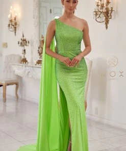 Fitted Long One Shoulder Dress By Nox Anabel E1039