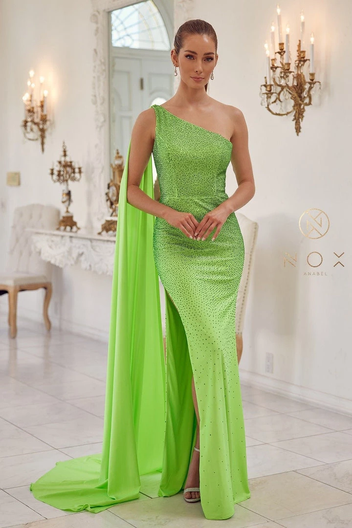 Fitted Long One Shoulder Dress By Nox Anabel E1039 3 Fitted Long One Shoulder Dress By Nox Anabel E1039
