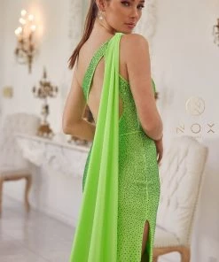 Fitted Long One Shoulder Dress By Nox Anabel E1039