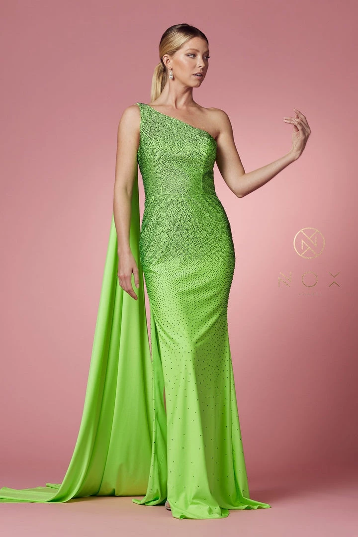 Fitted Long One Shoulder Dress By Nox Anabel E1039 5 Fitted Long One Shoulder Dress By Nox Anabel E1039
