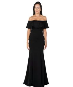 Prom Fitted Long Ruffled Off Shoulder Dress By Poly USA 8146