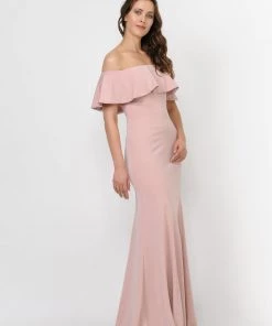 Prom Fitted Long Ruffled Off Shoulder Dress By Poly USA 8146