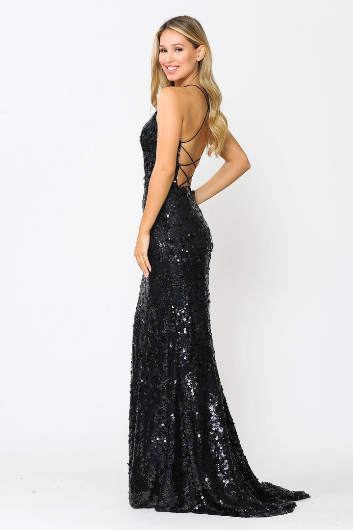 Prom Fitted Long Sequin Dress With Corset Back By Poly USA 8646 5 Prom Fitted Long Sequin Dress With Corset Back By Poly USA 8646