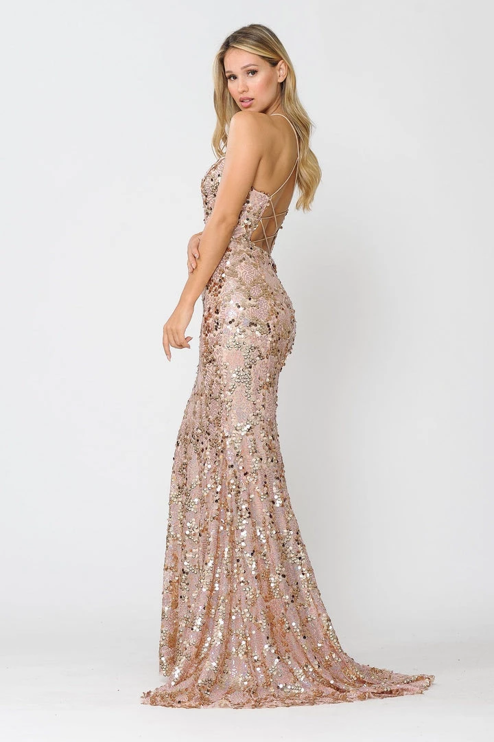 Prom Fitted Long Sequin Dress With Corset Back By Poly USA 8646 9 Prom Fitted Long Sequin Dress With Corset Back By Poly USA 8646