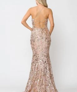 Prom Fitted Long Sequin Dress With Corset Back By Poly USA 8646 16 Prom Fitted Long Sequin Dress With Corset Back By Poly USA 8646
