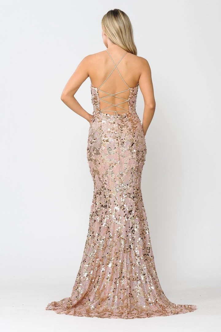 Prom Fitted Long Sequin Dress With Corset Back By Poly USA 8646 8 Prom Fitted Long Sequin Dress With Corset Back By Poly USA 8646
