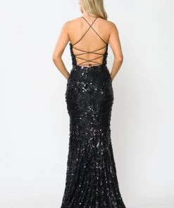 Prom Fitted Long Sequin Dress With Corset Back By Poly USA 8646