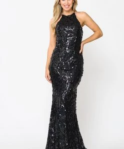 Prom Fitted Long Sequin Dress With Corset Back By Poly USA 8646