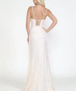 Prom Fitted Long Sequin Dress With Slit By Poly USA 8720