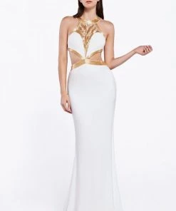 Prom Fitted Long Sheer Halter Dress By Cinderella Divine J735