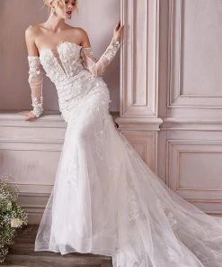 Fitted Long Sleeve Bridal Gown By Cinderella Divine CD977W