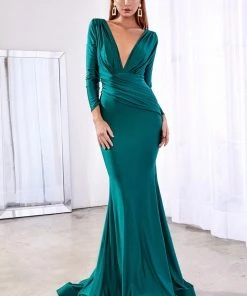 Fitted Long Sleeve Gown By Cinderella Divine CD0168 Prom