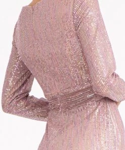 Prom Fitted Long Sleeve Sequin Gown By Elizabeth K GL3063