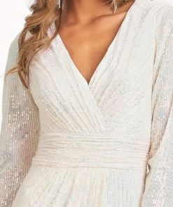 Prom Fitted Long Sleeve Sequin Gown By Elizabeth K GL3063