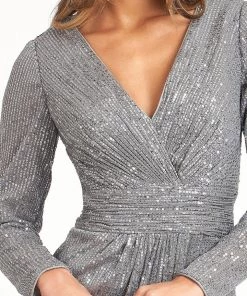 Prom Fitted Long Sleeve Sequin Gown By Elizabeth K GL3063