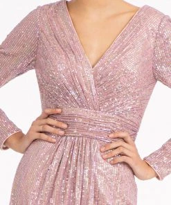 Prom Fitted Long Sleeve Sequin Gown By Elizabeth K GL3063