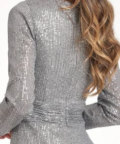 Prom Fitted Long Sleeve Sequin Gown By Elizabeth K GL3063