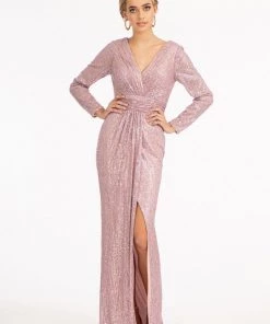 Prom Fitted Long Sleeve Sequin Gown By Elizabeth K GL3063