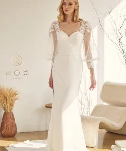 Fitted Long Sleeve Wedding Dress By Nox Anabel JE919