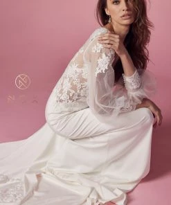 Fitted Long Sleeve Wedding Dress By Nox Anabel JE919