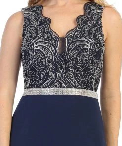 Prom Fitted Long Sleeveless Dress With Embroidered Bodice By Celavie 6446