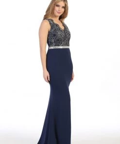 Prom Fitted Long Sleeveless Dress With Embroidered Bodice By Celavie 6446