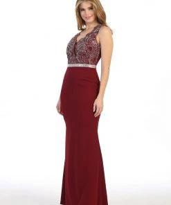 Prom Fitted Long Sleeveless Dress With Embroidered Bodice By Celavie 6446