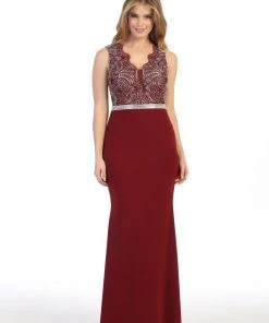 Prom Fitted Long Sleeveless Dress With Embroidered Bodice By Celavie 6446