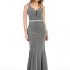 Fitted Long Sleeveless Metallic V-Neck Dress By Celavie 6483L 2 Fitted Long Sleeveless Metallic V-Neck Dress By Celavie 6483L