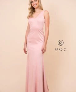Prom Fitted Long Sleeveless V-Neck Dress By Nox Anabel Q011