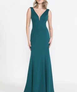 Fitted Long Sleeveless V-Neck Dress By Poly USA 8152 Prom