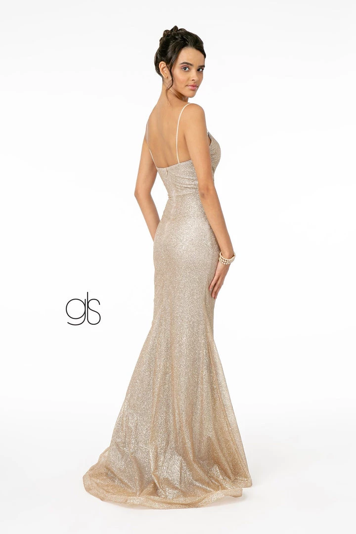 Prom Fitted Long Sleeveless V-Neck Glitter Dress By Elizabeth K GL2988 10 Prom Fitted Long Sleeveless V-Neck Glitter Dress By Elizabeth K GL2988