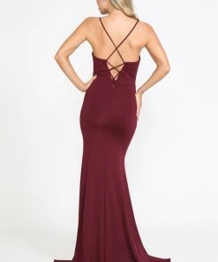 Fitted Long Square Neck Dress With Slit By Poly USA 8376 Prom
