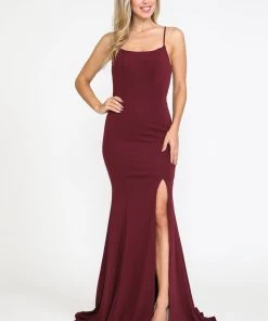 Fitted Long Square Neck Dress With Slit By Poly USA 8376 Prom