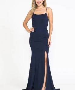 Fitted Long Square Neck Dress With Slit By Poly USA 8376 Prom